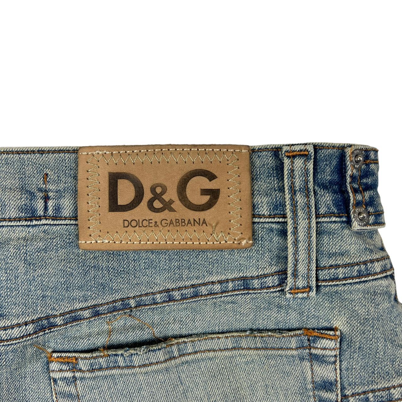 Dolce & Gabbana Light Wash Denim Distressed Mini Skirt with Attached Belt - Outfit Repeater