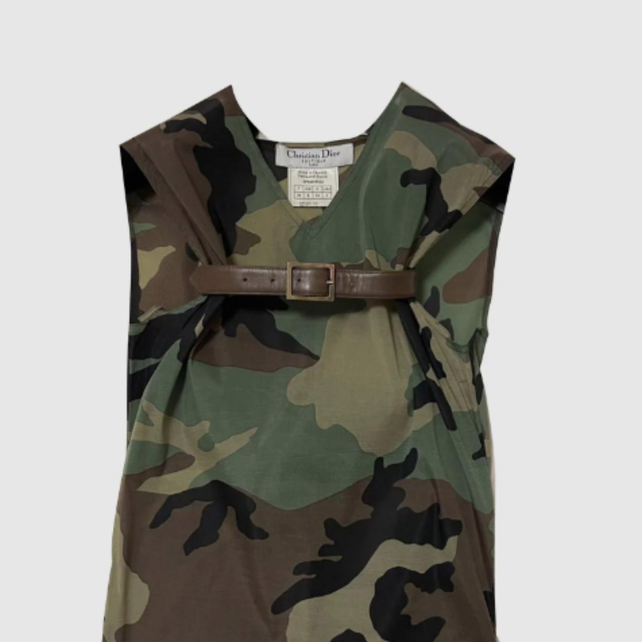 Christian Dior By John Galliano Spring 2001 Sheer Camo Blouse with Leather Choker