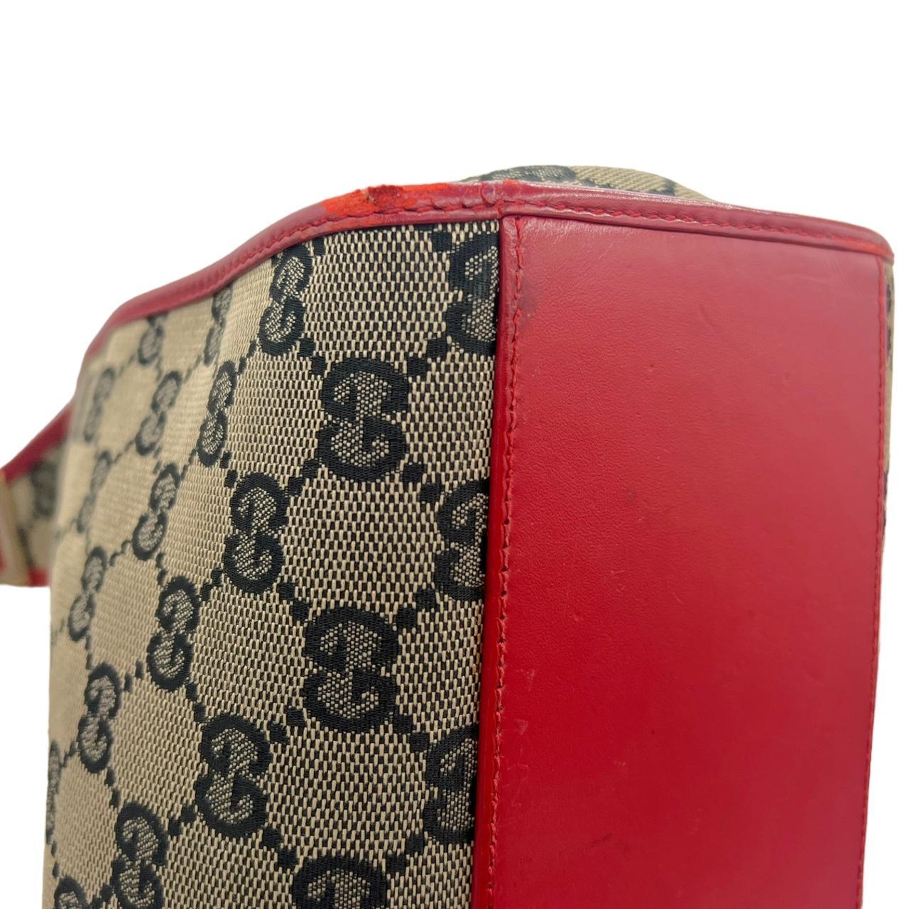 Gucci Red Leather Gray Monogram Jackie Shoulder Bag