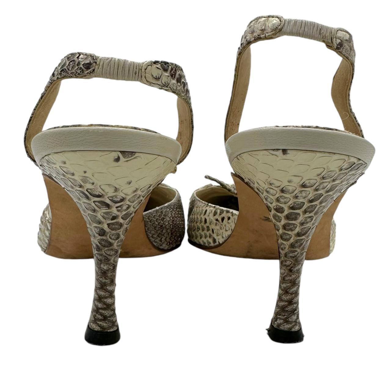 Manolo Blahnik Tan & Gray Snakeskin Slingback Heels - Outfit Repeater