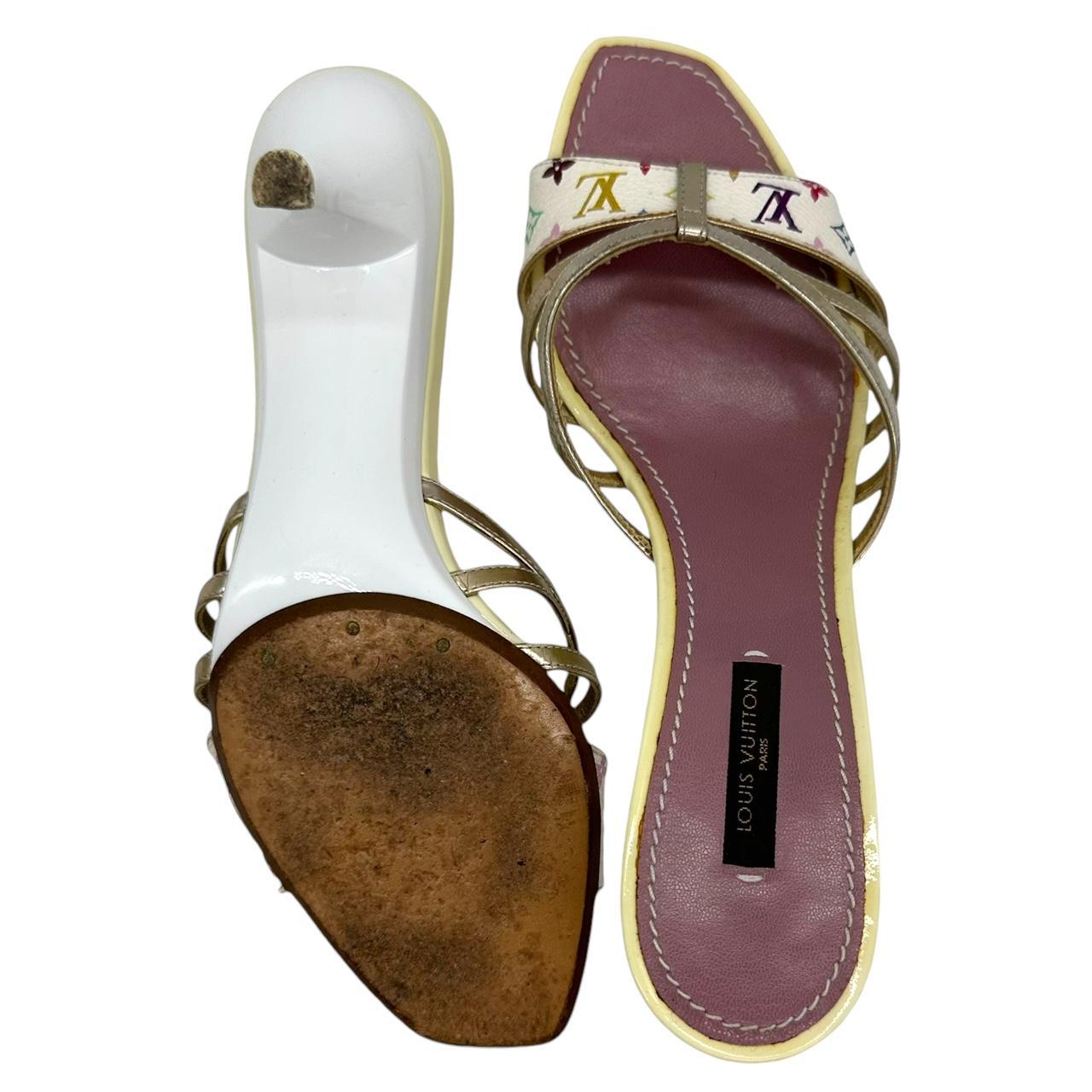 Louis Vuitton White Multicolor Monogram Mule Heels - Outfit Repeater