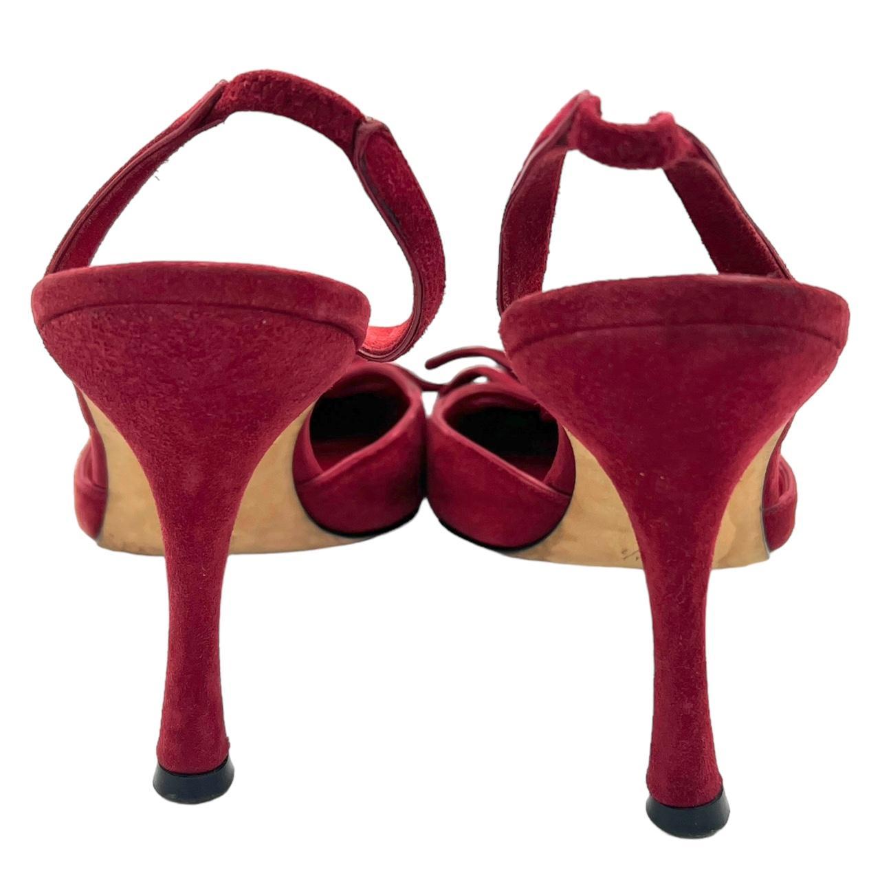 Manolo Blahnik Red Suede Slingback Heels with Bow Detail