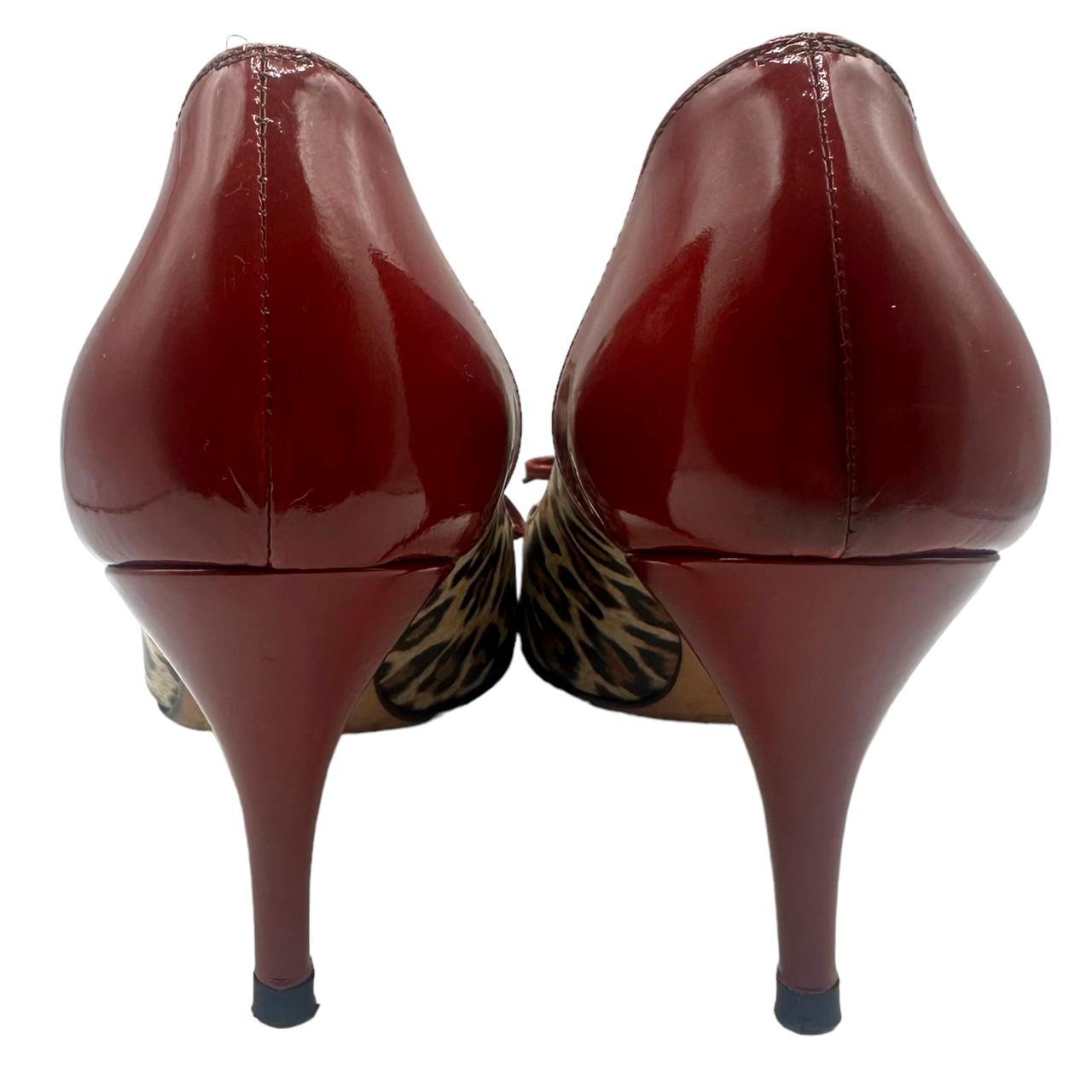 Dolce & Gabbana Leopard & Burgundy Patent Leather Pointe Toe Heels - Outfit Repeater