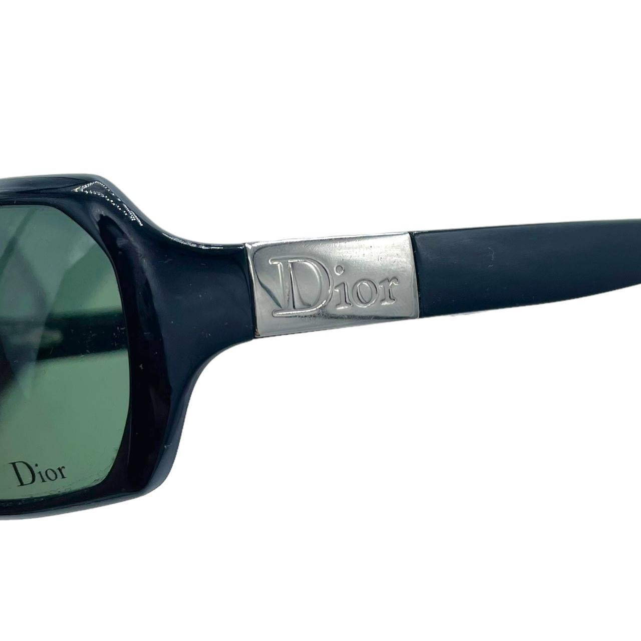 Dior Party 2 Black Silver Sunglasses Green Tinted Lenses