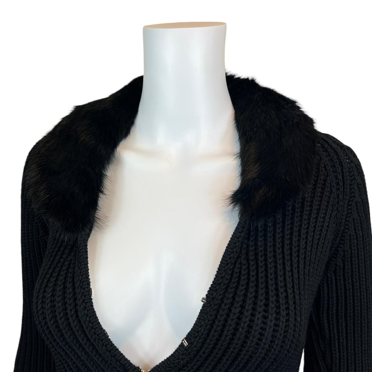 Gucci by Tom Ford Black Wool Cardigan with Rabbit Fur Collar - Outfit Repeater