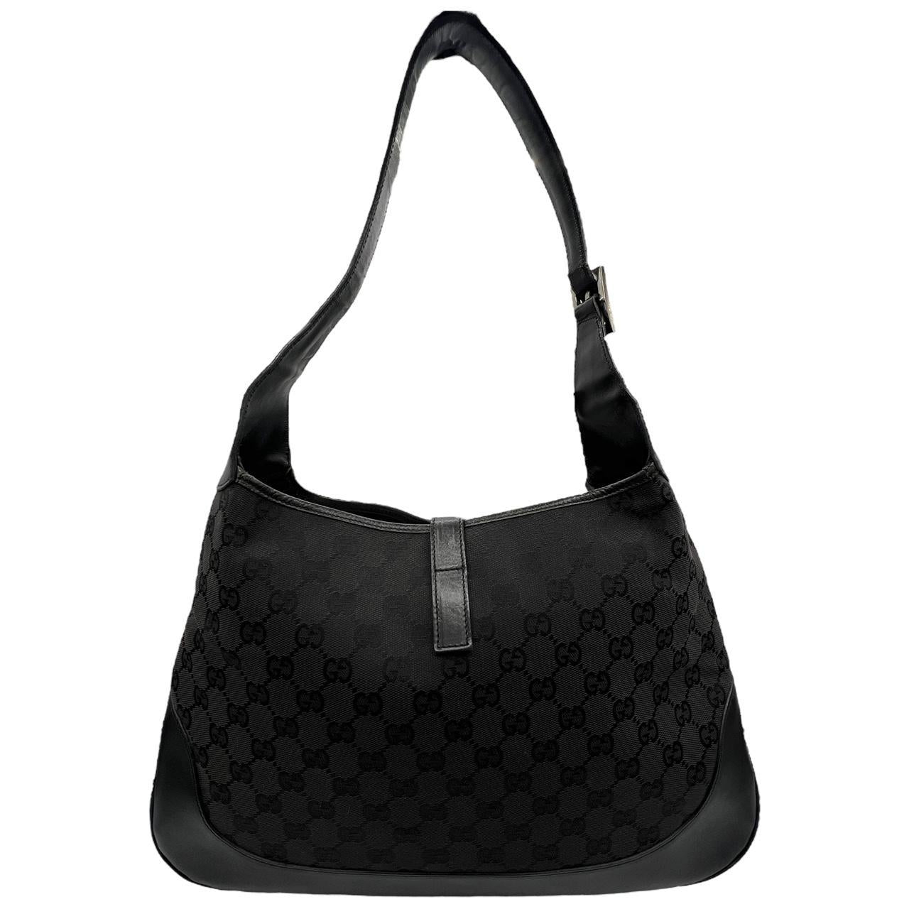 Gucci Black Monogram Canvas Leather Shoulder Bag