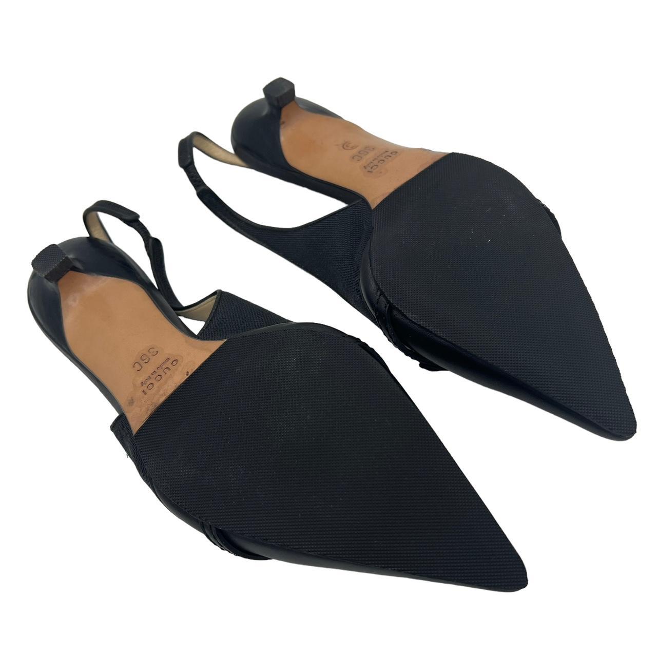 Gucci Slingback Heels Black Leather Kitten Heel GG Logo