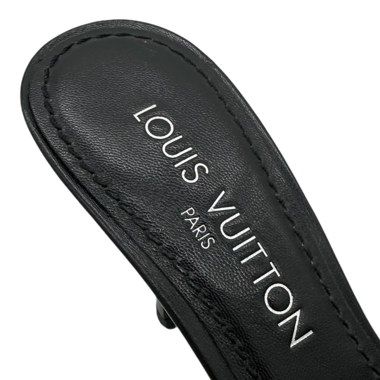 Louis Vuitton Black Lin Monogram Sandal Heels - Outfit Repeater