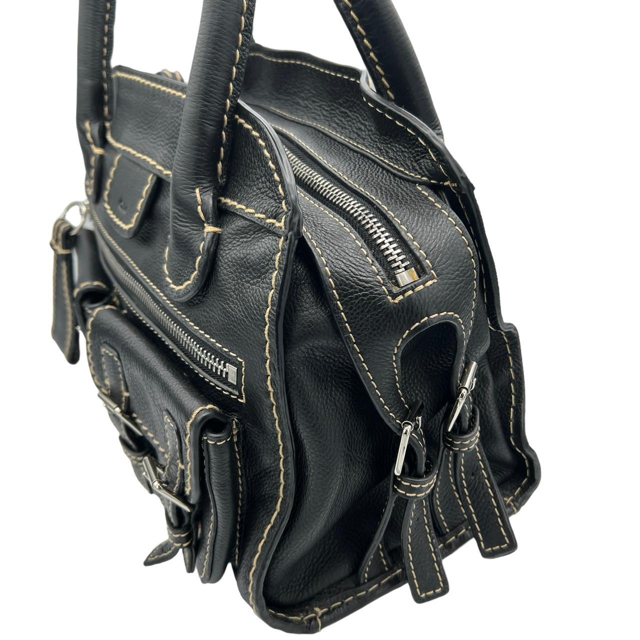 Chloé Large Black Leather Edith Bag with Contrast Stitching
