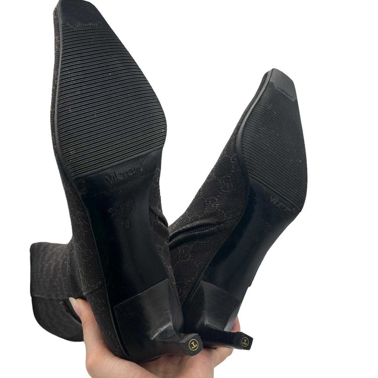 Gucci Knee High Pointed Toe Boots Brown Monogram