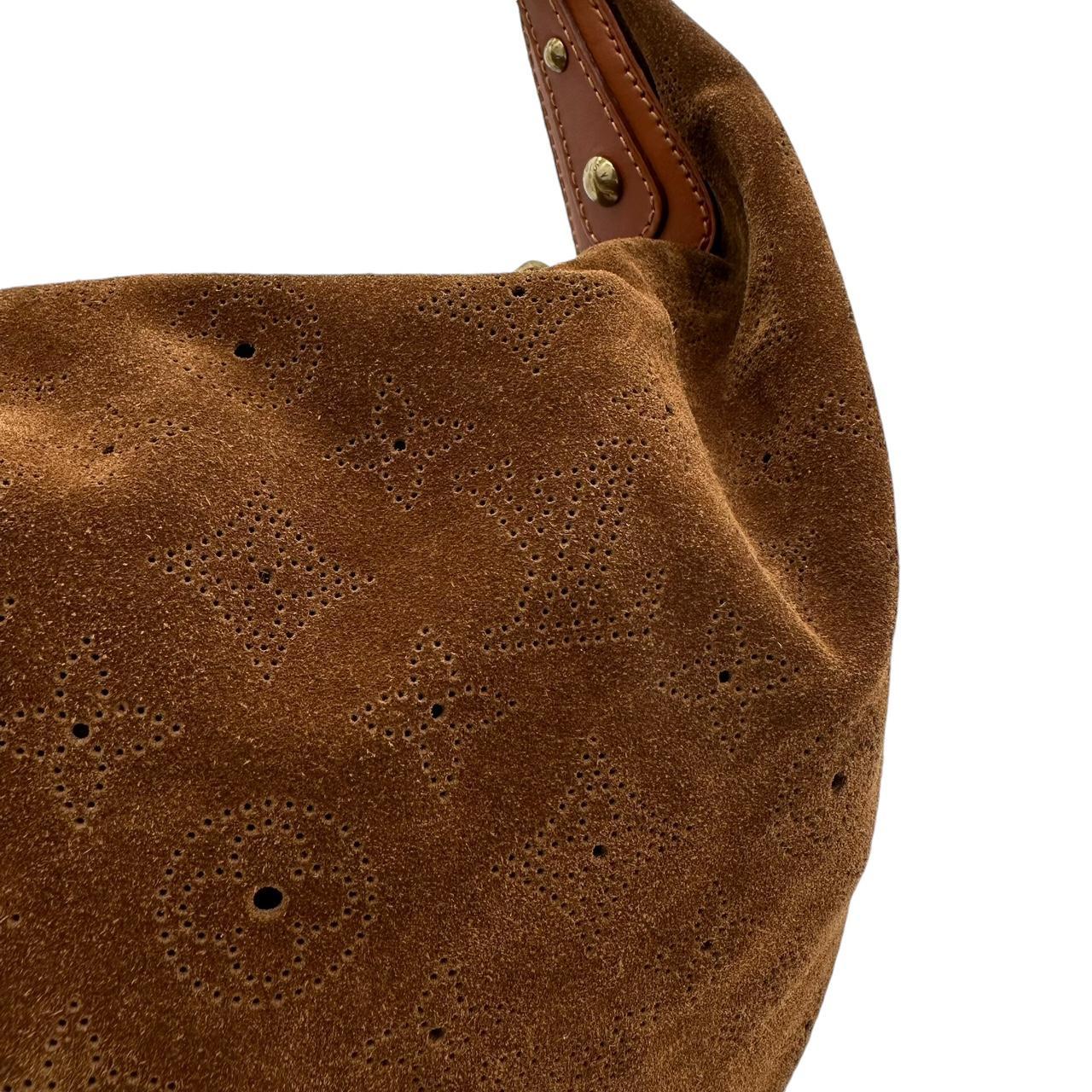 Louis Vuitton Hobo Bag Brown Suede Logo Embossed
