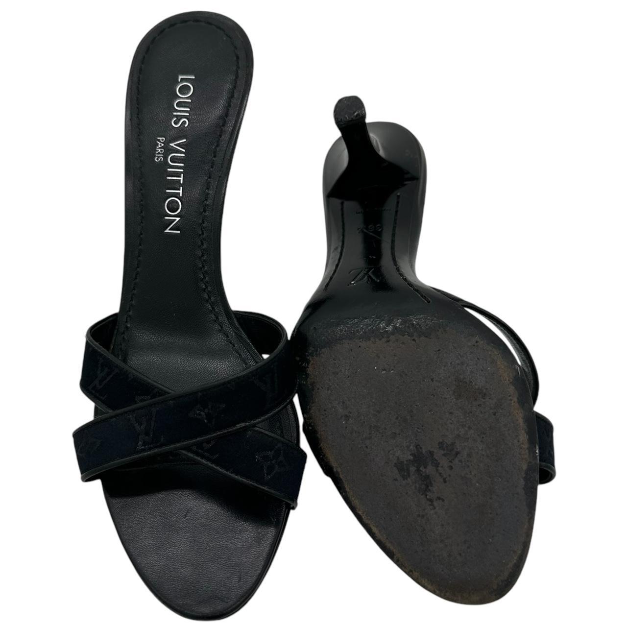 Louis Vuitton Black Lin Monogram Sandal Heels - Outfit Repeater