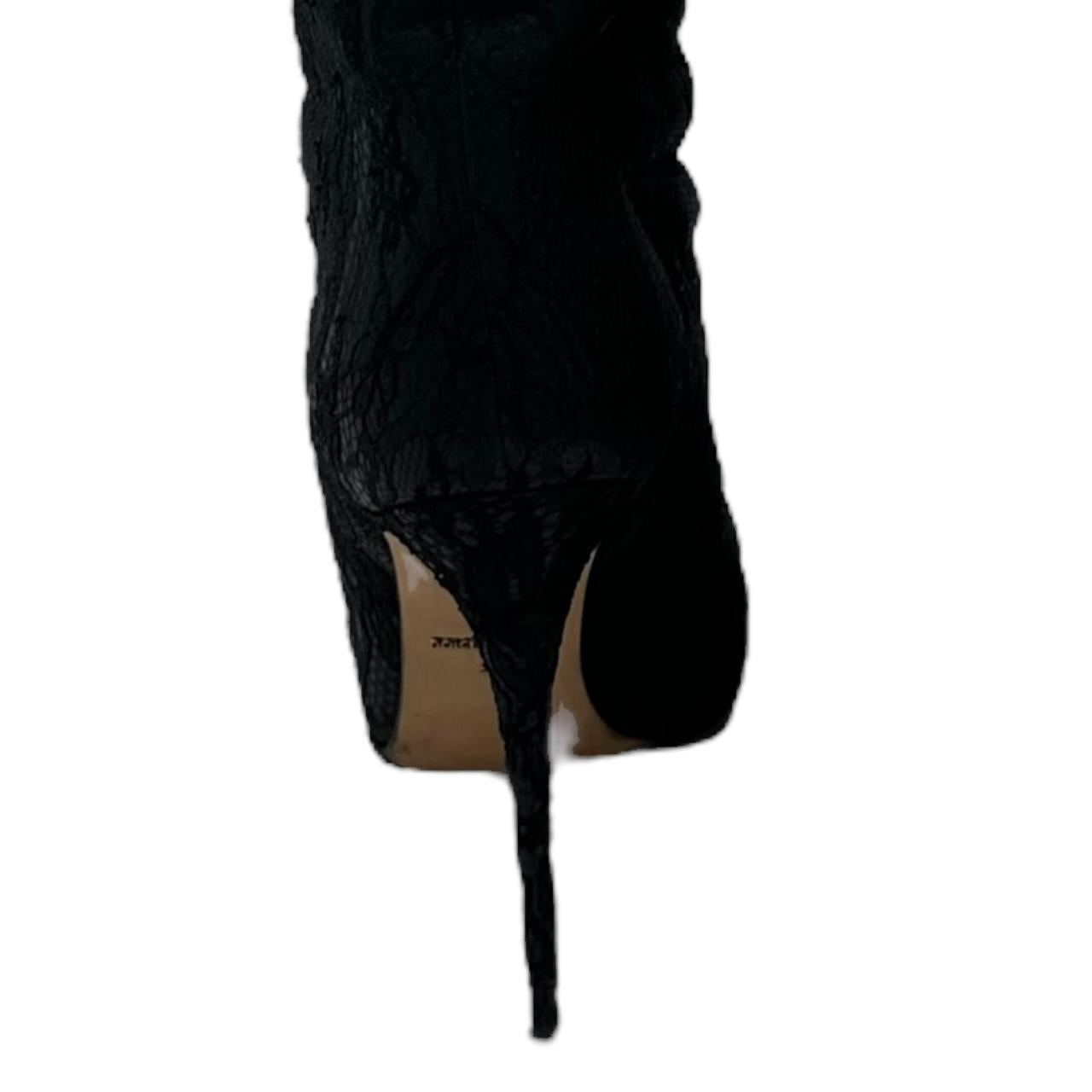 Dolce & Gabbana Black Lace Heeled Knee-High Boots