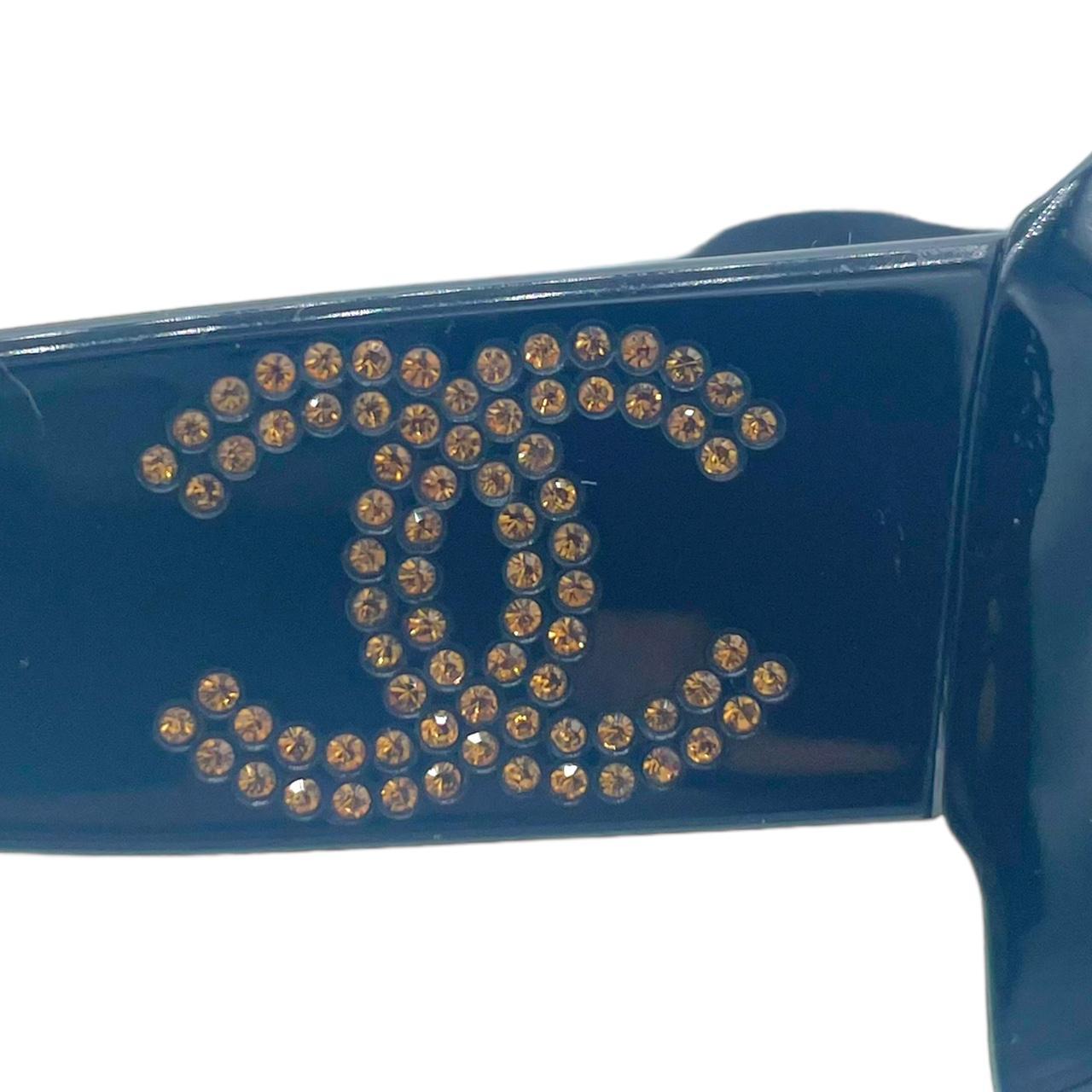 Chanel 5095 Brown Rectangle Sunglasses with Crystal Logo - Outfit Repeater