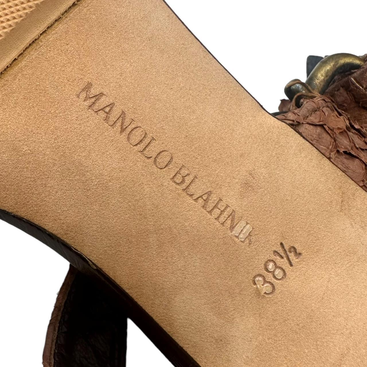 Manolo Blahnik Brown 'Python' Leather Double Strap Heeled Sandals