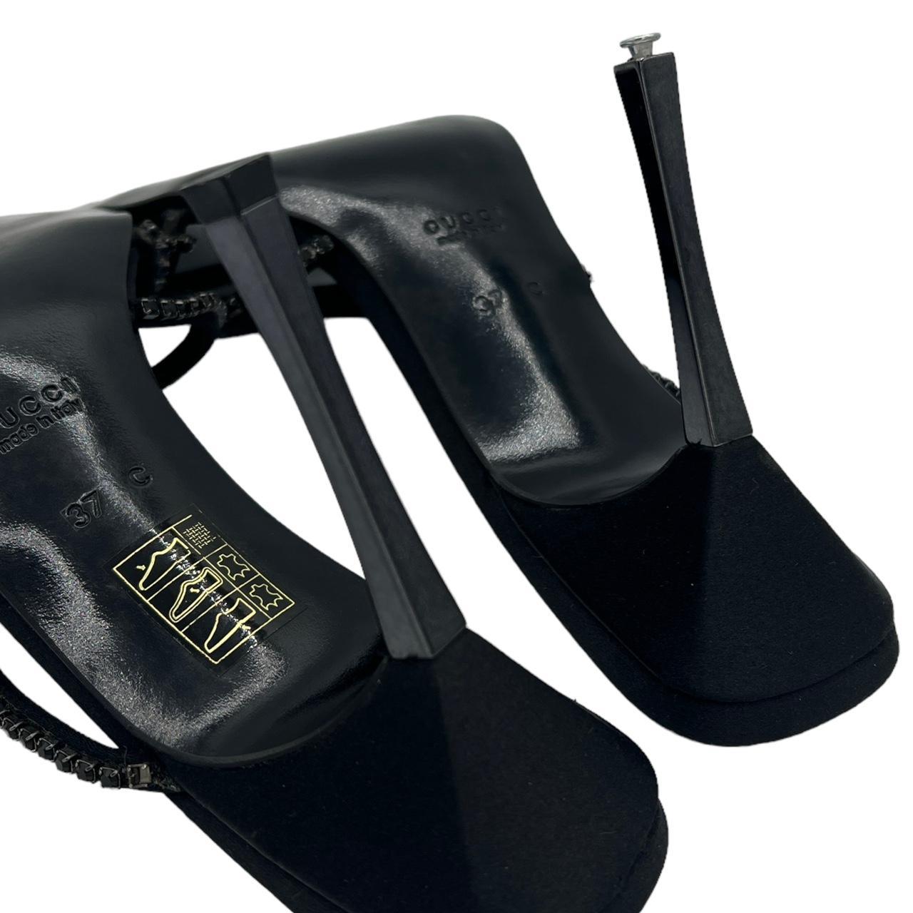 Gucci Black Crystal Embellished Open Toe Strappy Heels