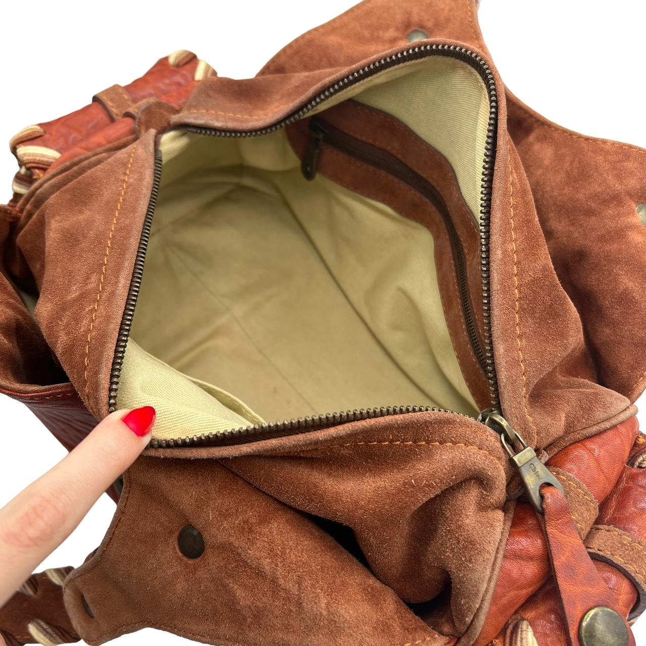 Chloé Silverado Red Tan Woven Leather Shoulder Bag