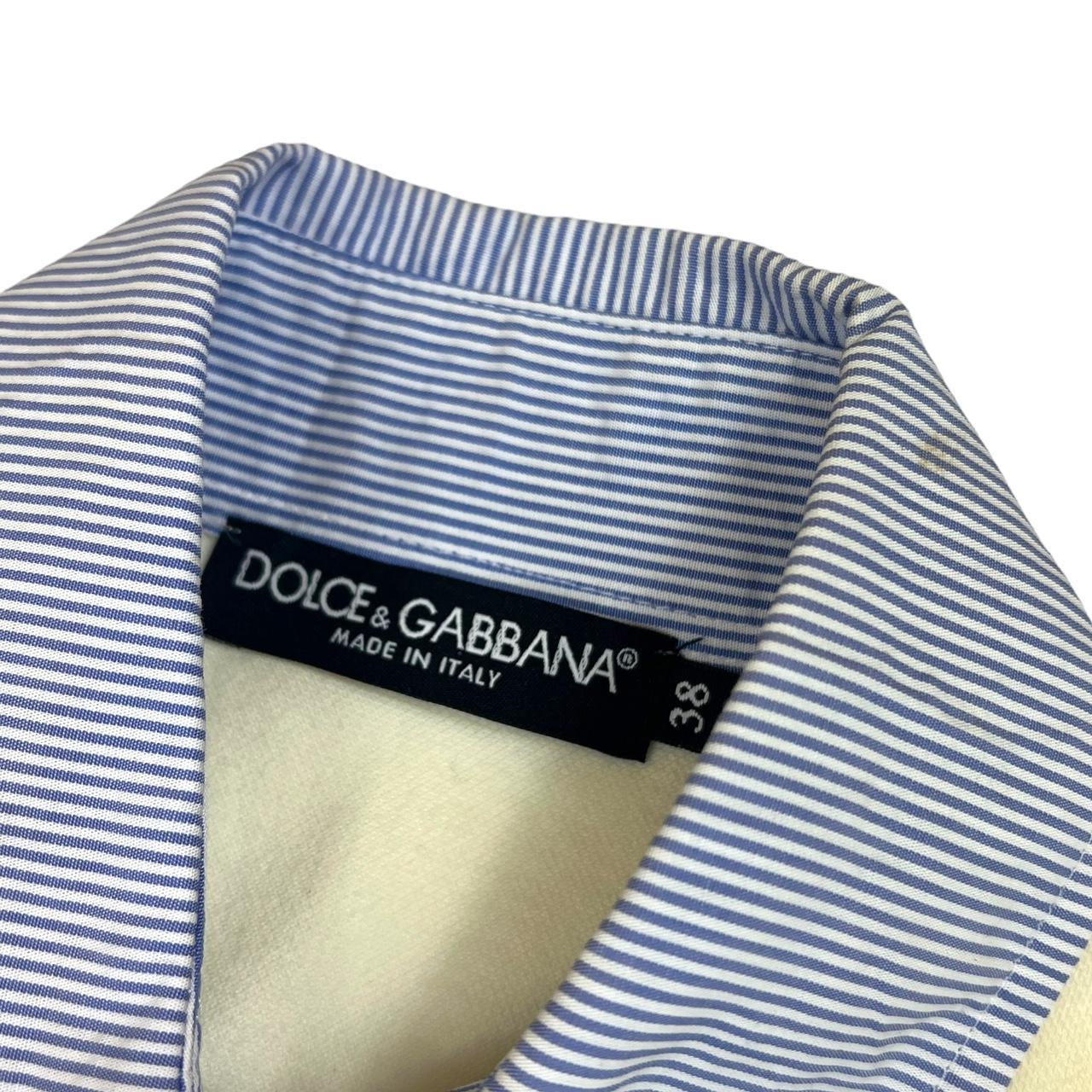 Dolce & Gabbana Cream and Blue Stripe Collared Sleeveless Top - Outfit Repeater