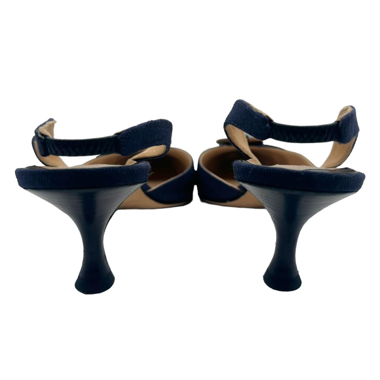 Manolo Blahnik Navy Blue Pointed Toe Slingback Heels