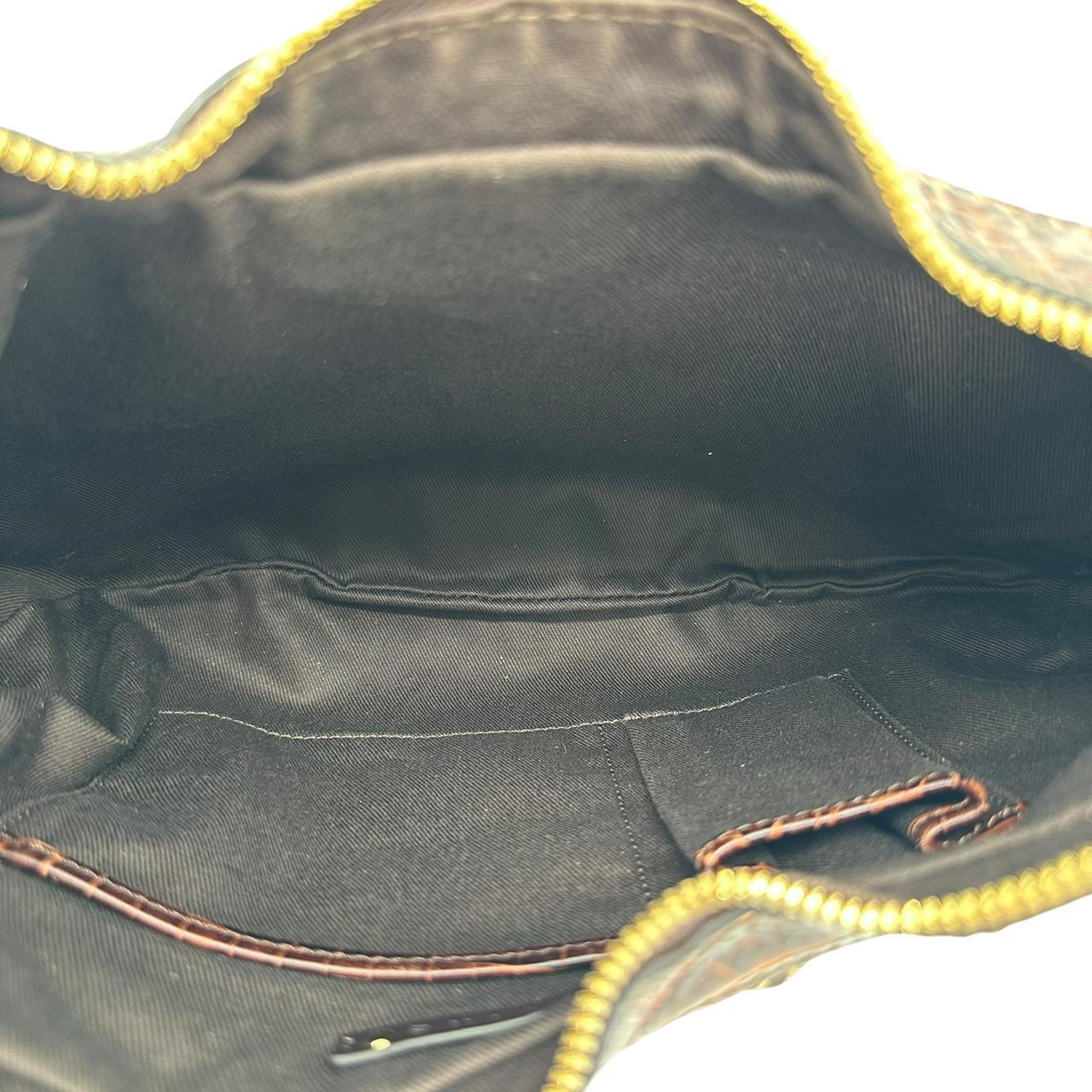 Celine Crescent Shoulder Bag Brown Croc Trim Monogram