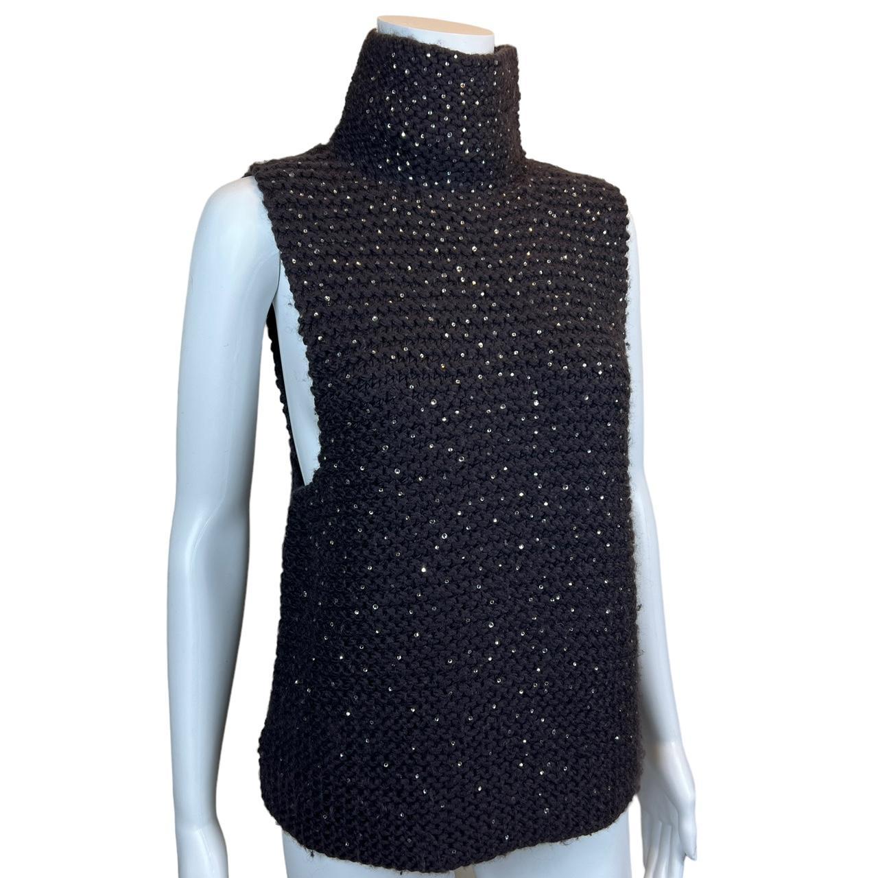 Fendi by Karl Lagerfeld Crystal Embellished Brown Wool Sleeveless Turtleneck