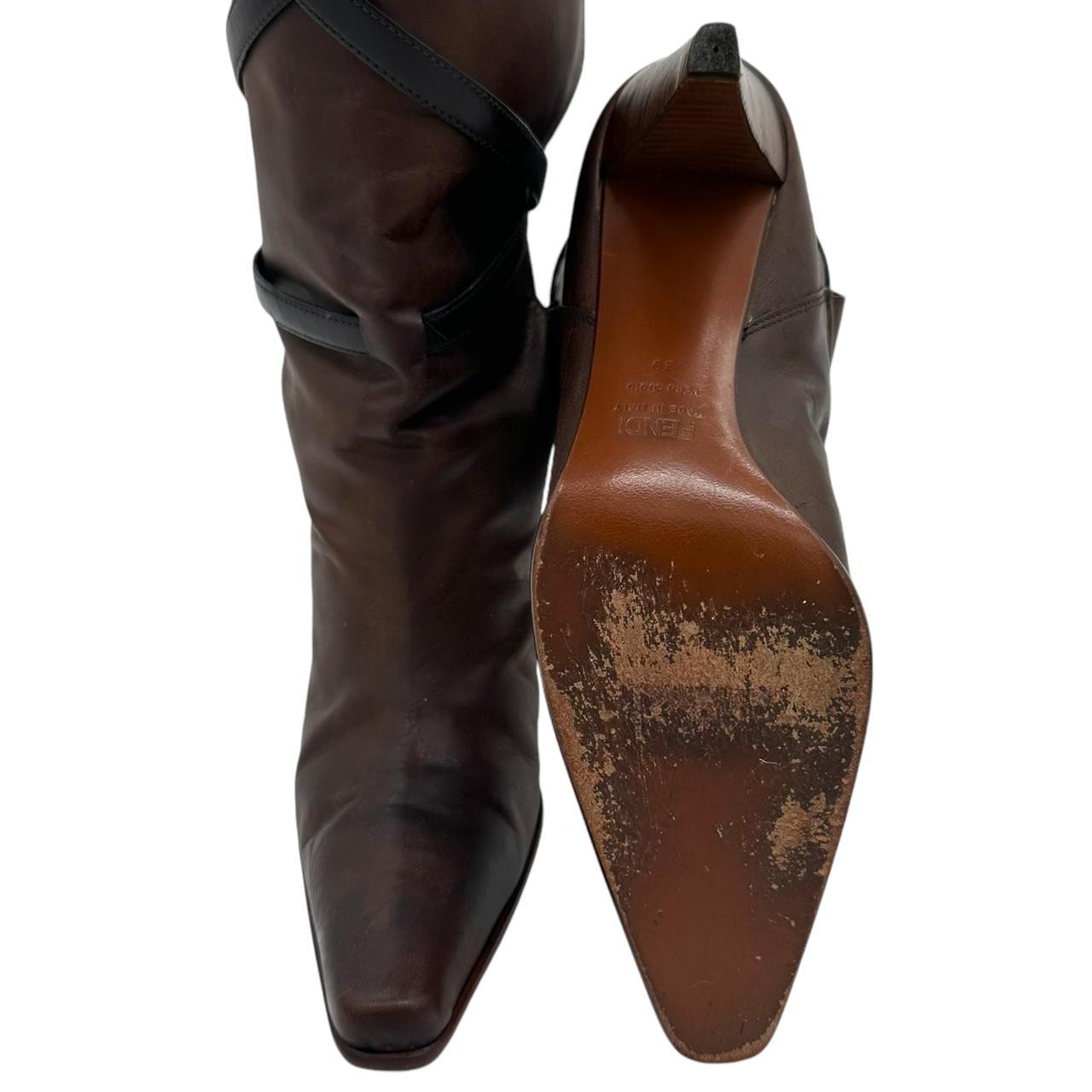 Fendi Brown Leather Heeled Knee-High Boots