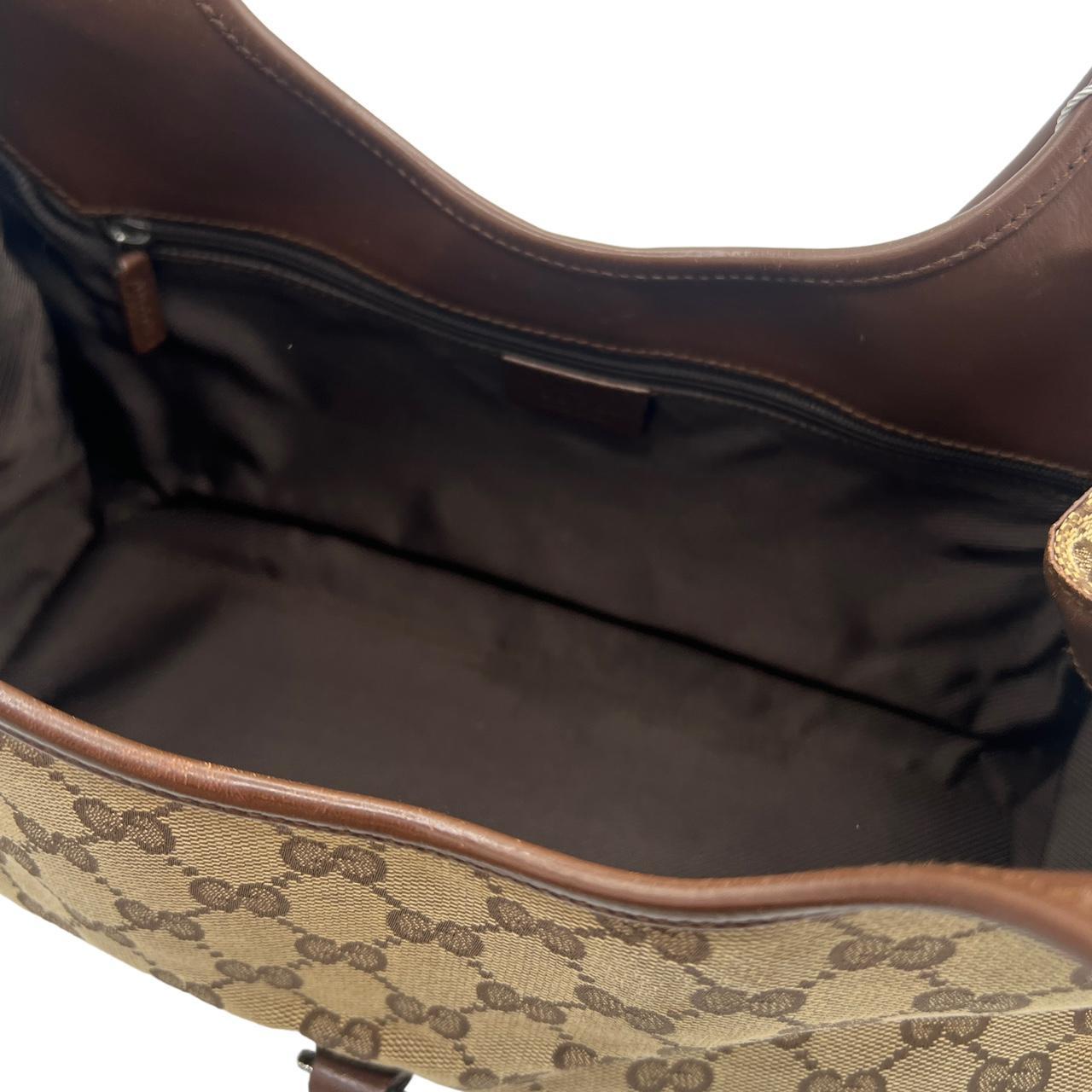 Gucci Brown Leather Tan Monogram Canvas Shoulder Bag