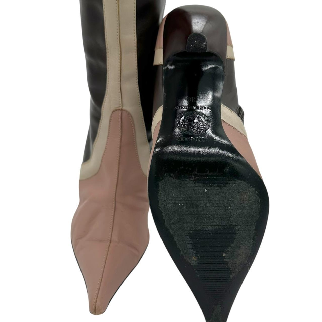 Versace Brown Pink Leather Heeled Knee-High Boots