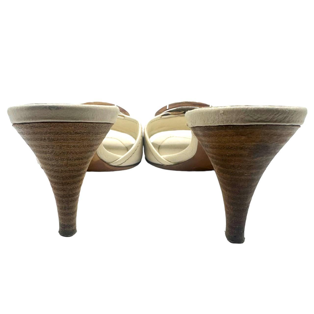 Prada White Leather Kitten Heel Sandals