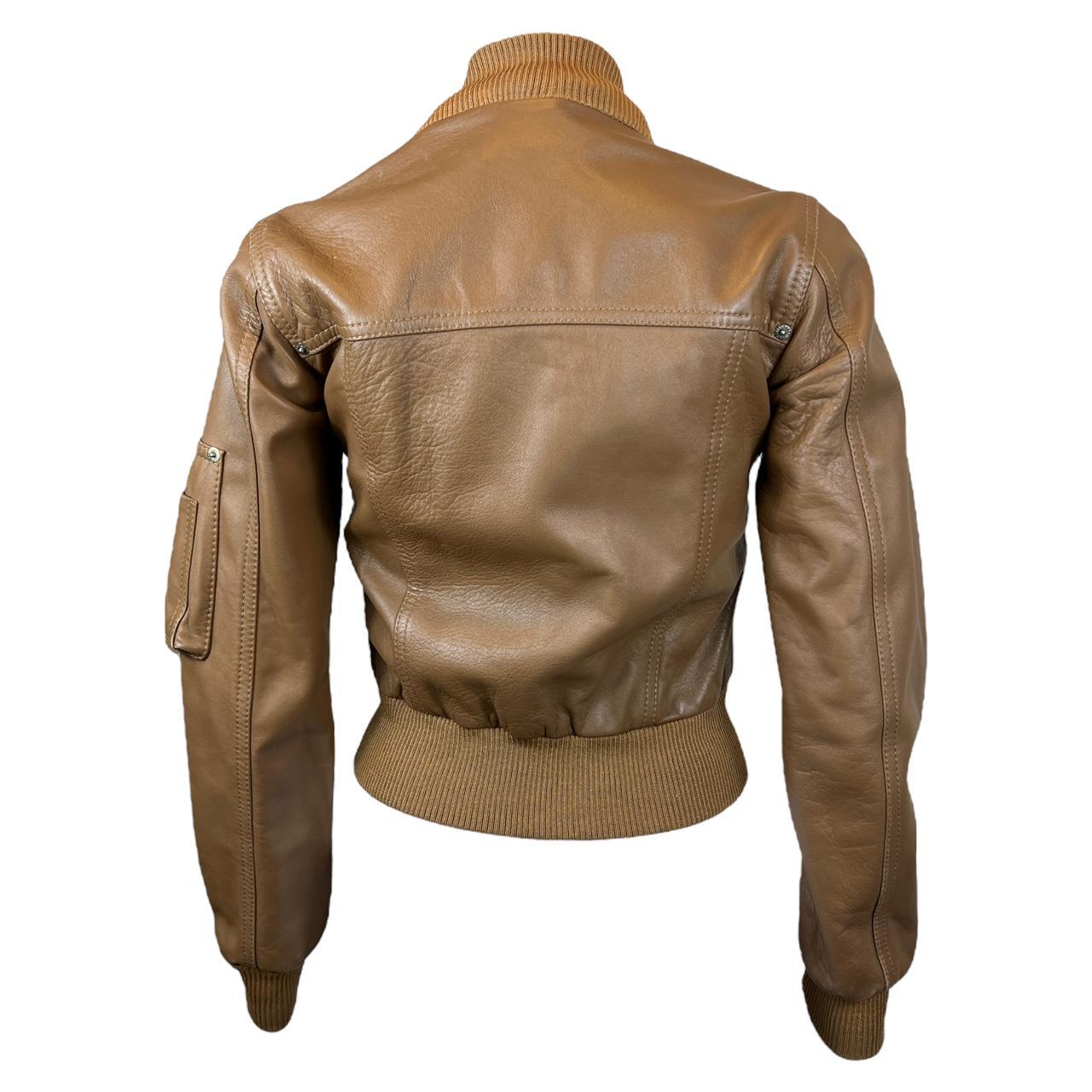 Dolce & Gabbana Brown Leather Cropped Bomber Jacket