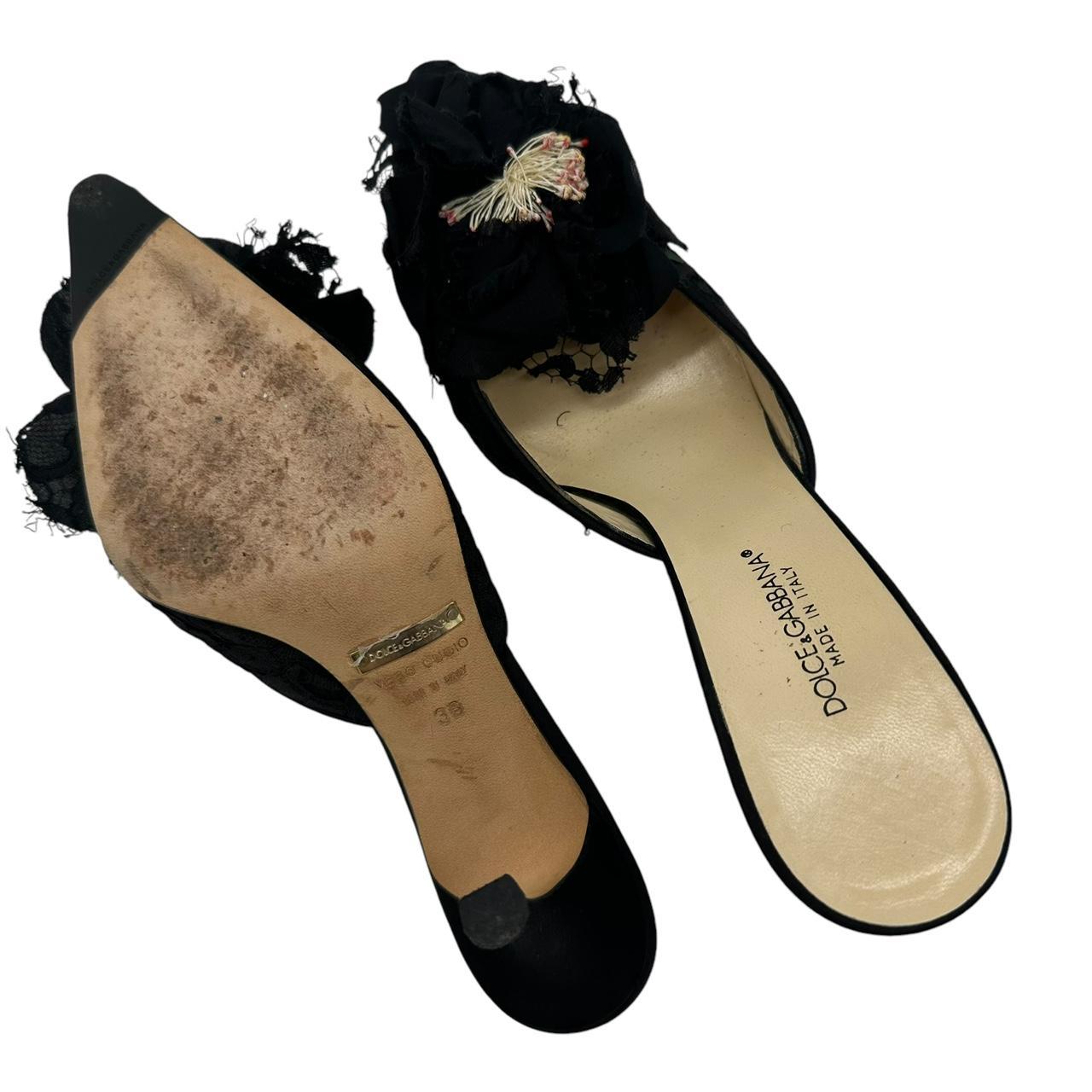 Dolce & Gabbana Black Flower Applique Heeled Mules - Outfit Repeater