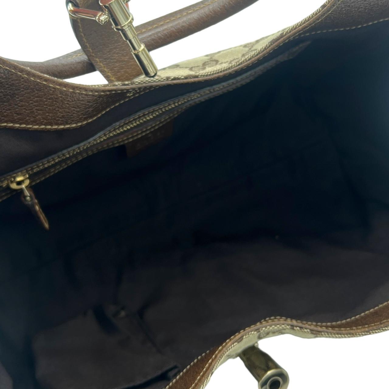 Gucci Shoulder Bag Brown Leather Tan Monogram Canvas