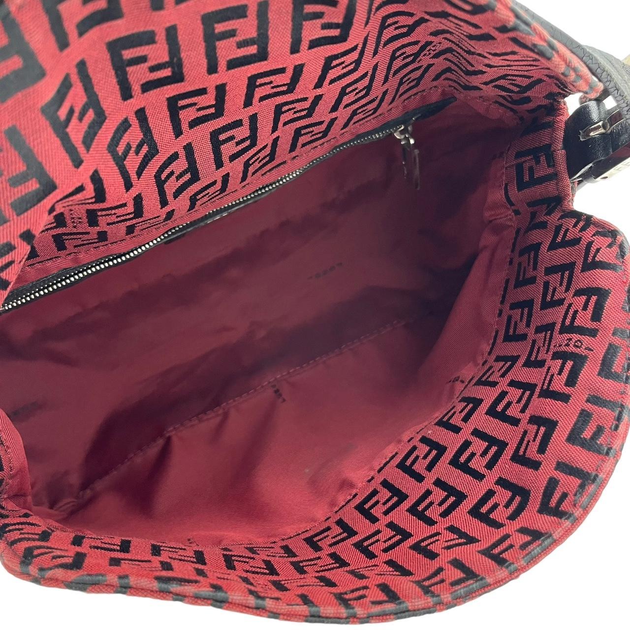 Fendi Fold-Over Baguette Shoulder Bag Red Black Zucca