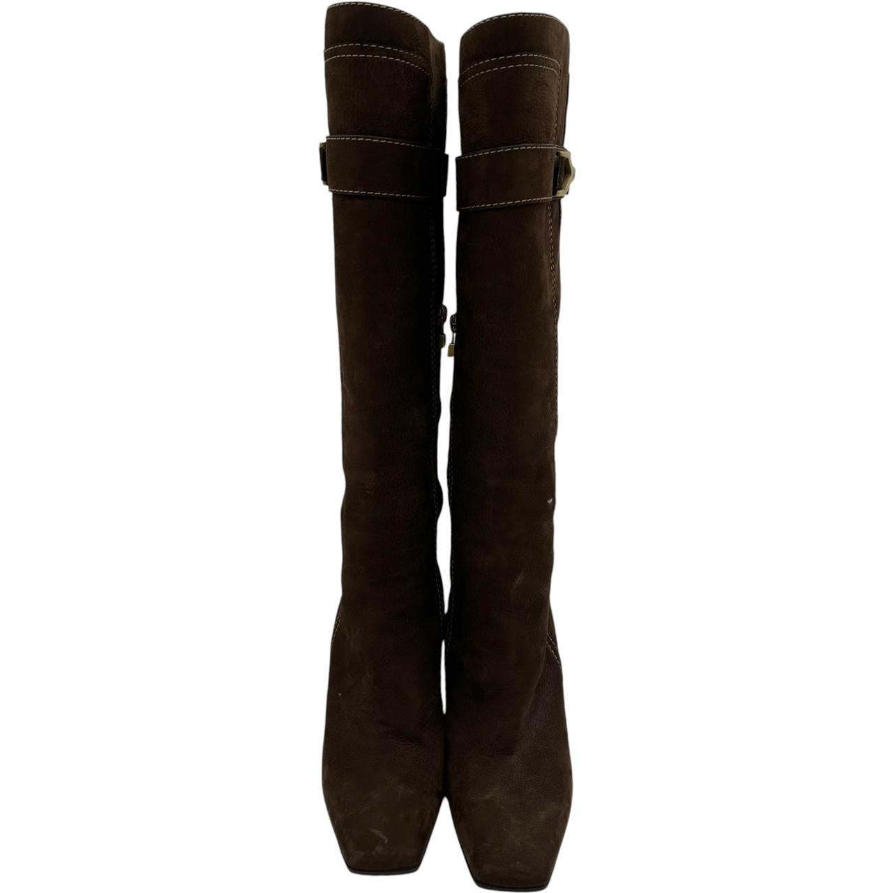 Louis Vuitton Brown Suede Knee High Heeled Boots