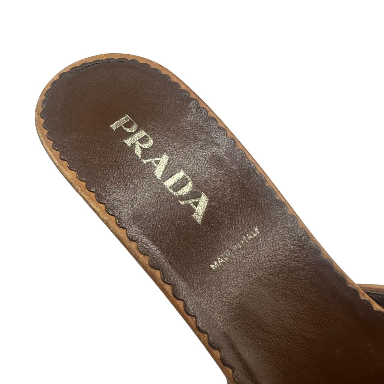 Prada Brown Leather Kitten Heel Mules with Logo Plate
