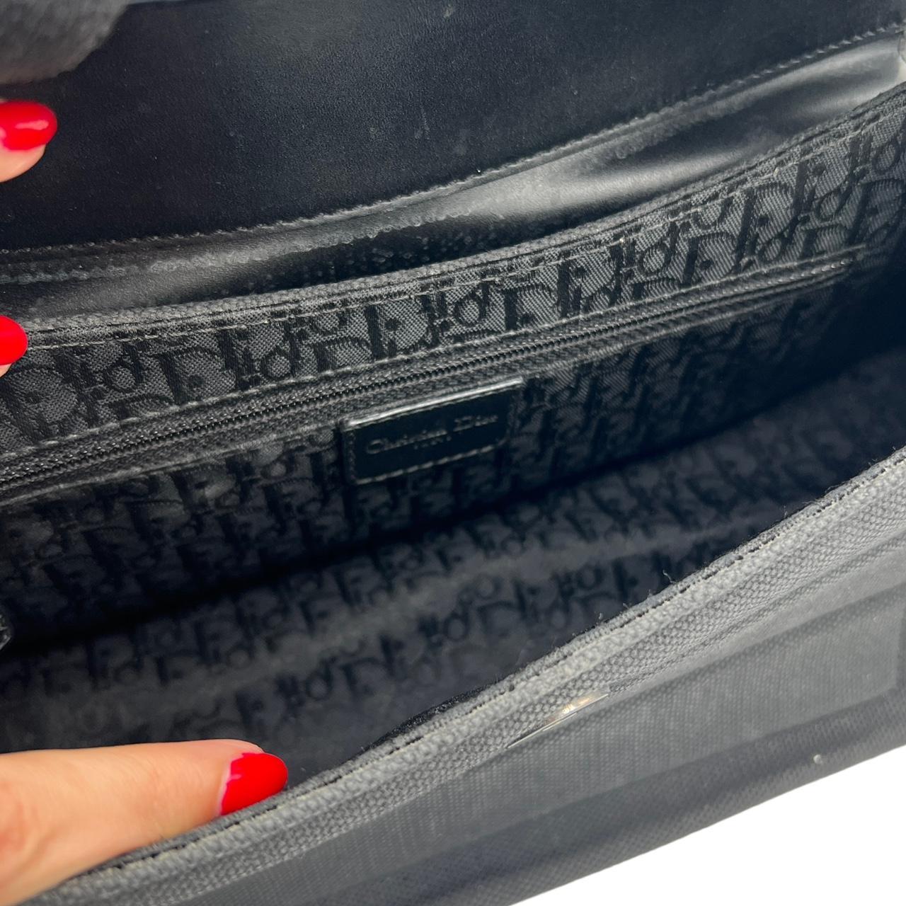 Dior Black Shoulder Bag Leather Fabric Adjustable Straps