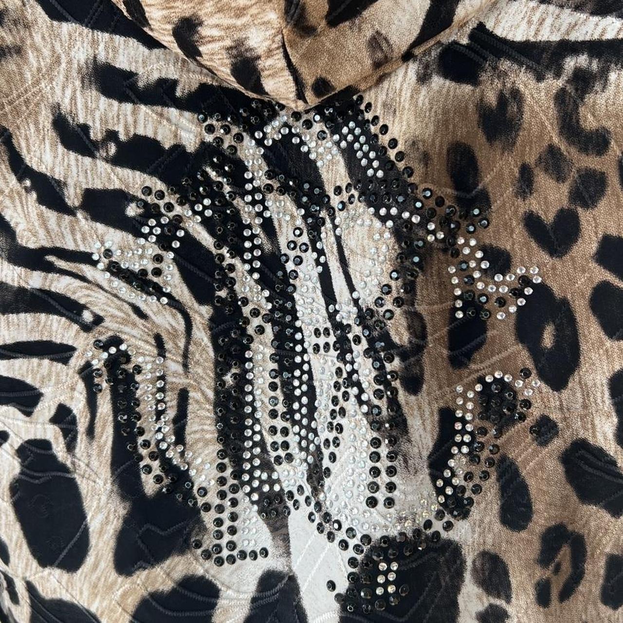 Roberto Cavalli Leopard Print Crystal Logo Embellished Hoodie