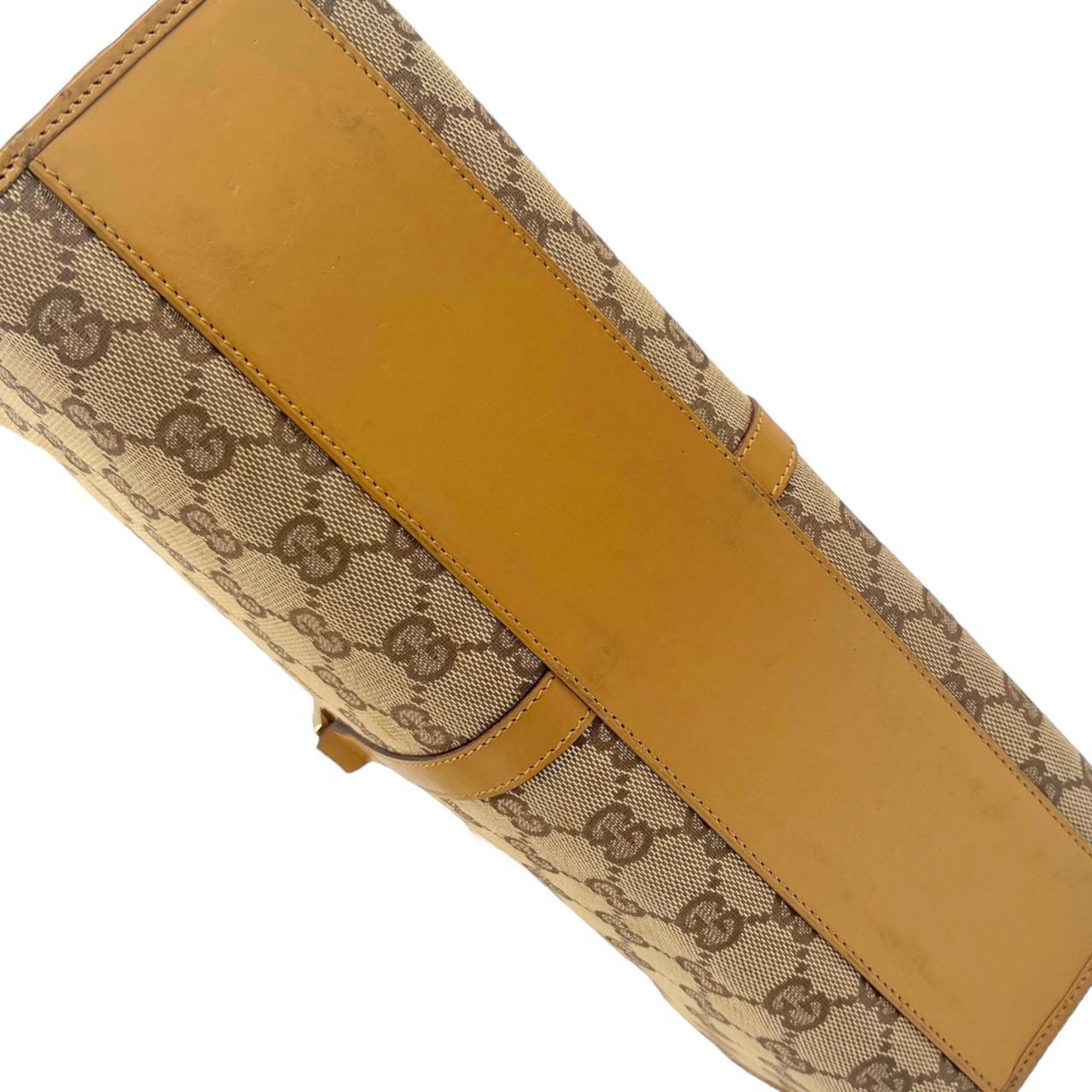 Gucci Tan Leather Monogram Canvas Shoulder Bag