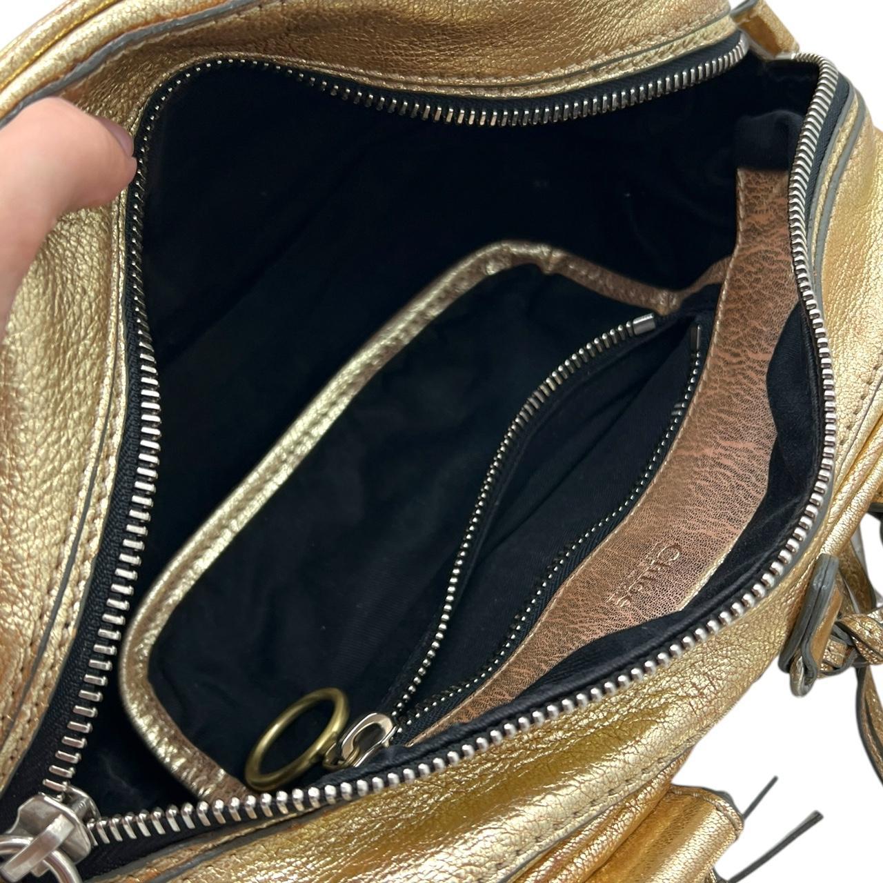 Chloé Gold Leather Shoulder Bag with Zippered Pockets