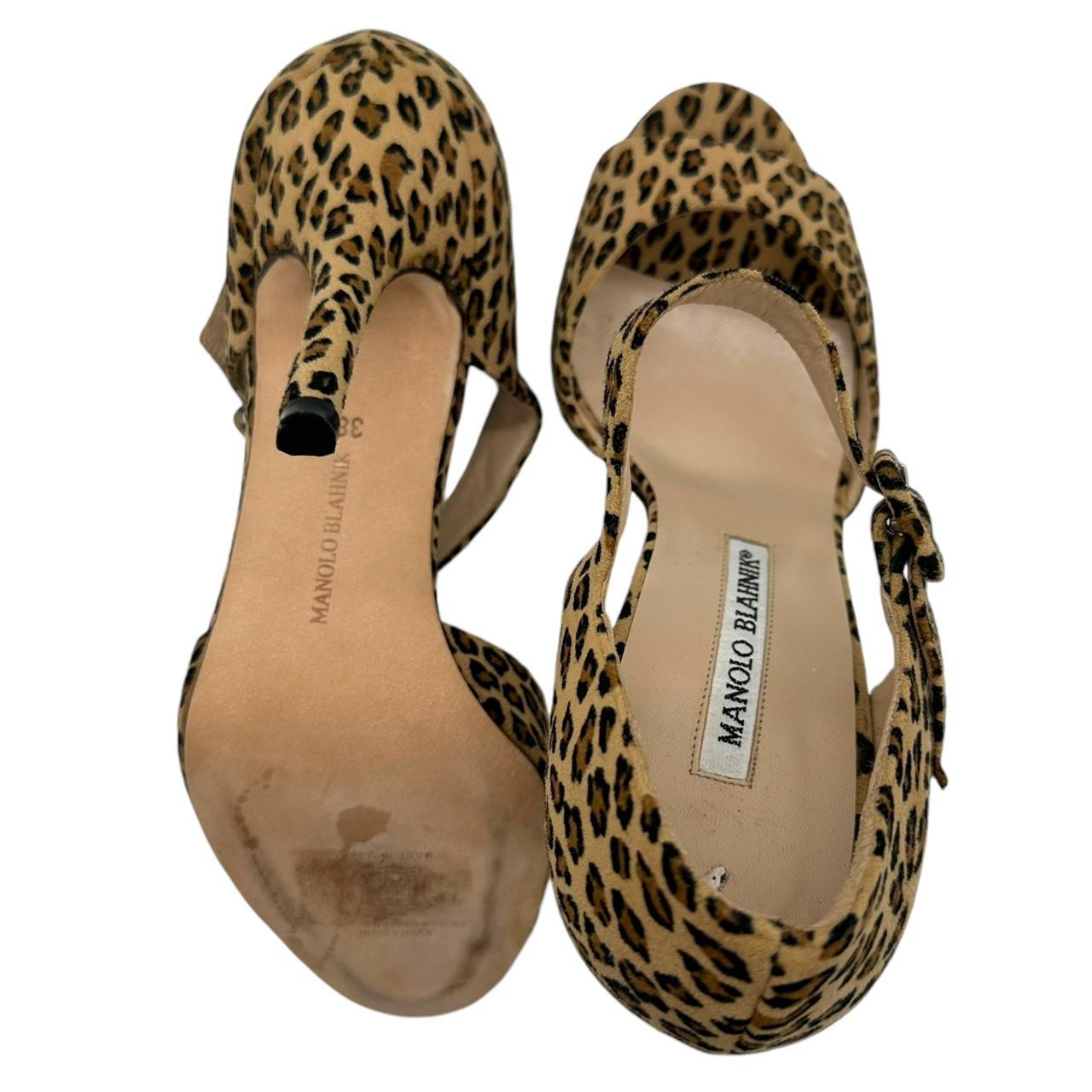 Manolo Blahnik Leopard Print Suede Heeled Sandals