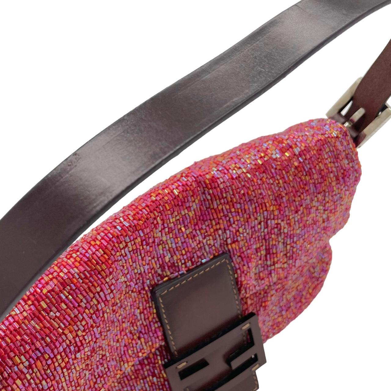 Fendi Red Multicolor Beaded Baguette Shoulder Bag