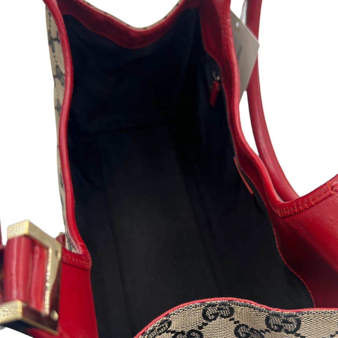 Gucci Red Leather Gray Monogram Jackie Shoulder Bag