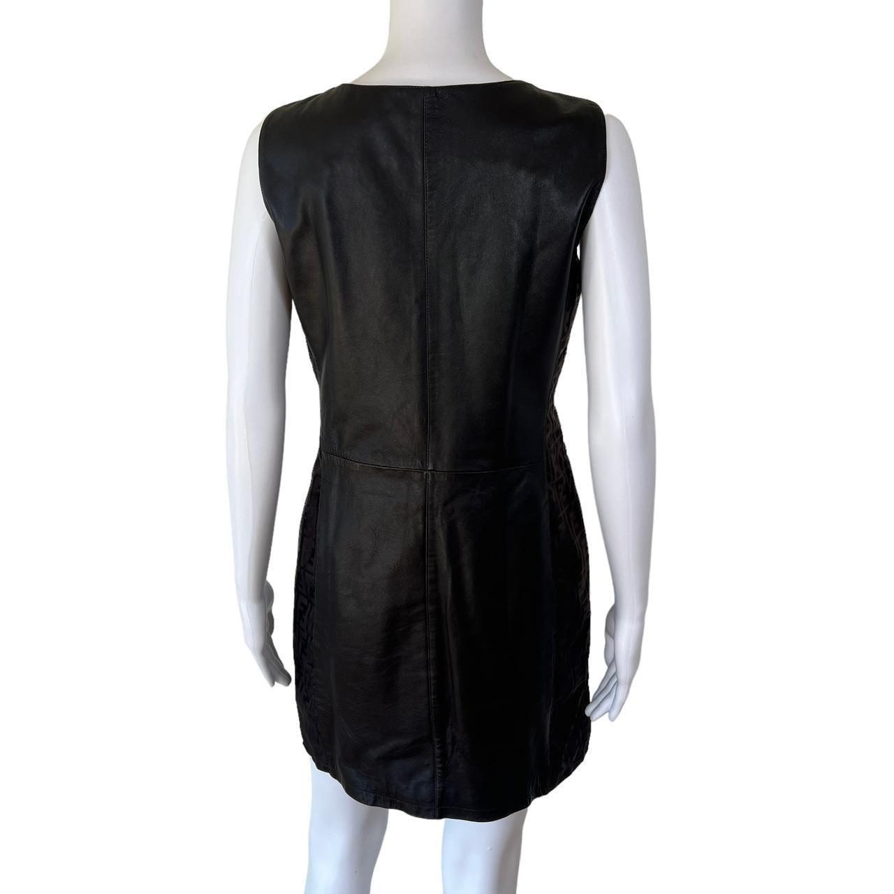Fendi Mini Dress Brown Leather Zucca Print Fitted 1990s