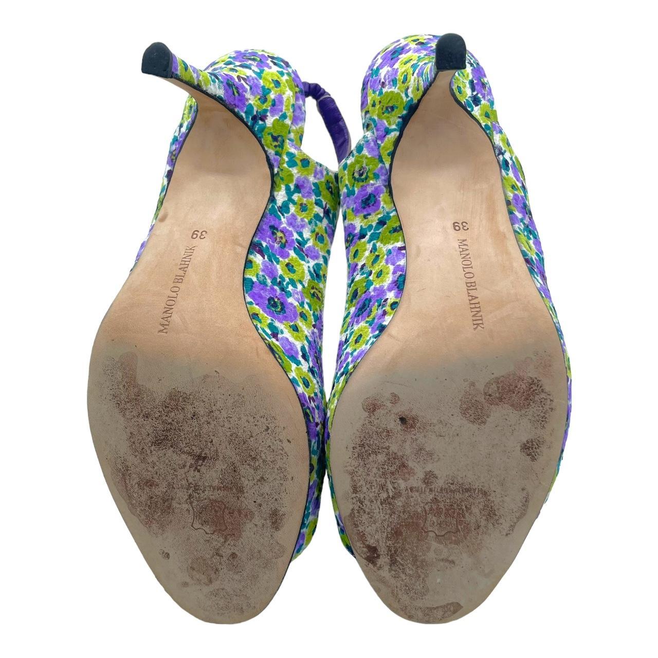 Manolo Blahnik Purple & Green Floral Slingback Heels - Outfit Repeater