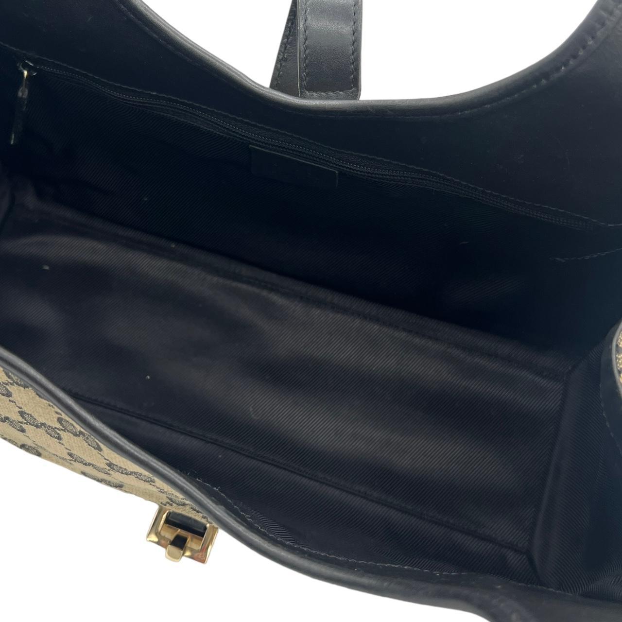 Gucci Black Leather Gray Monogram Canvas Jackie Bag