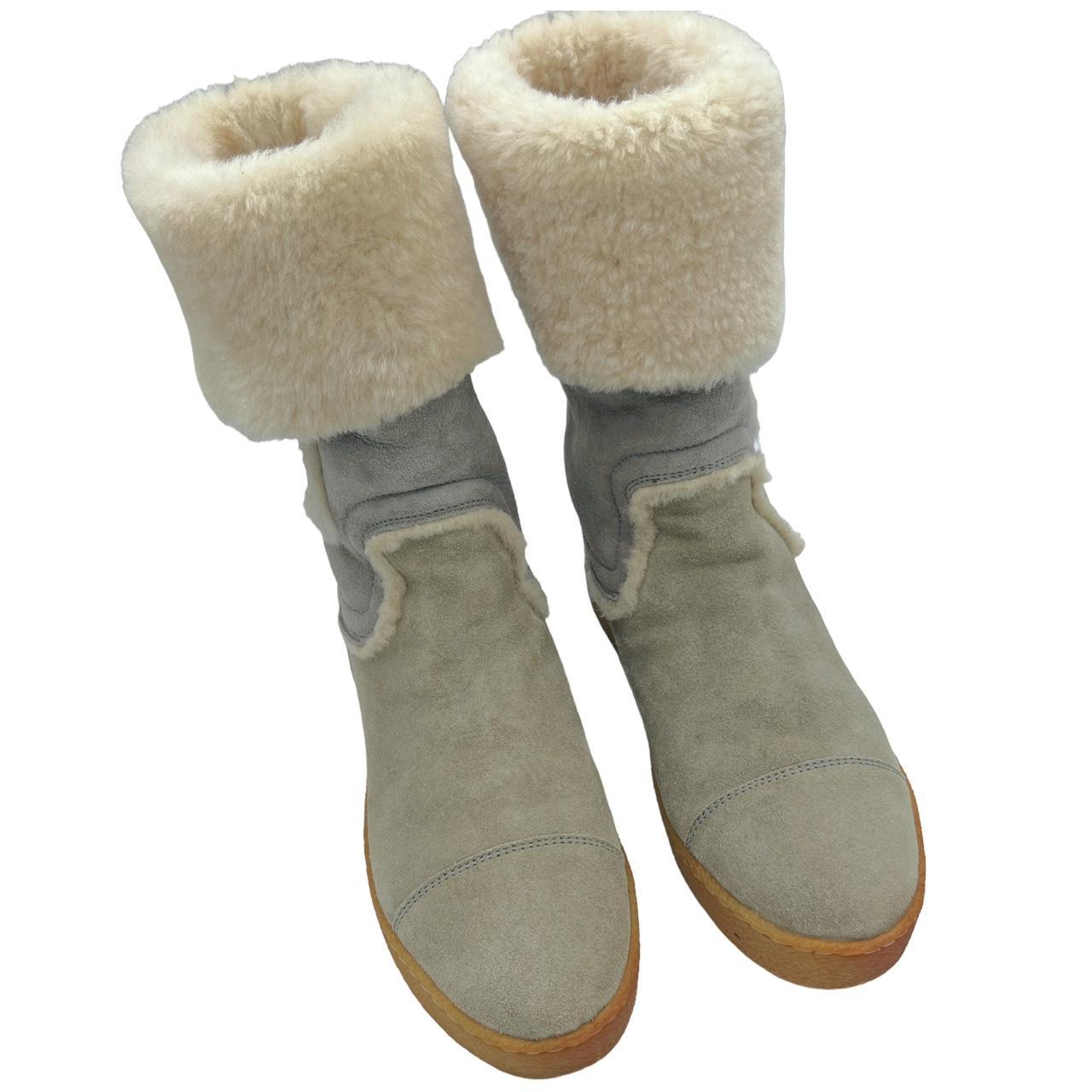 Chanel Gray Shearling Ugg Style Boots