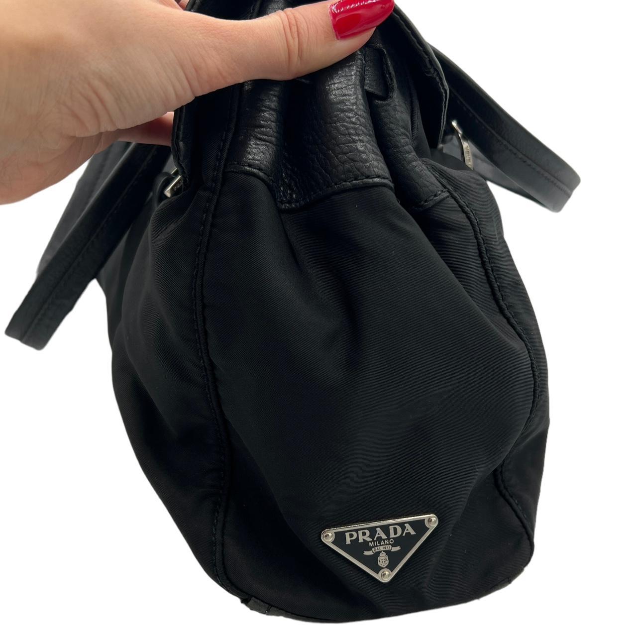 Prada Black Nylon Leather Buckled Shoulder Bag