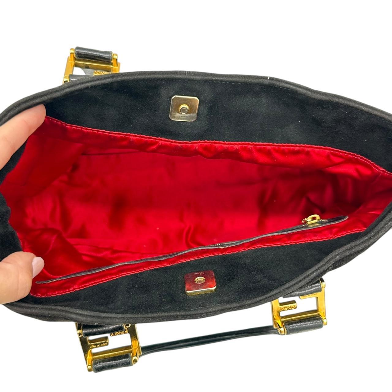 Fendi Black Suede Logo Handle Mini Tote Bag - Outfit Repeater