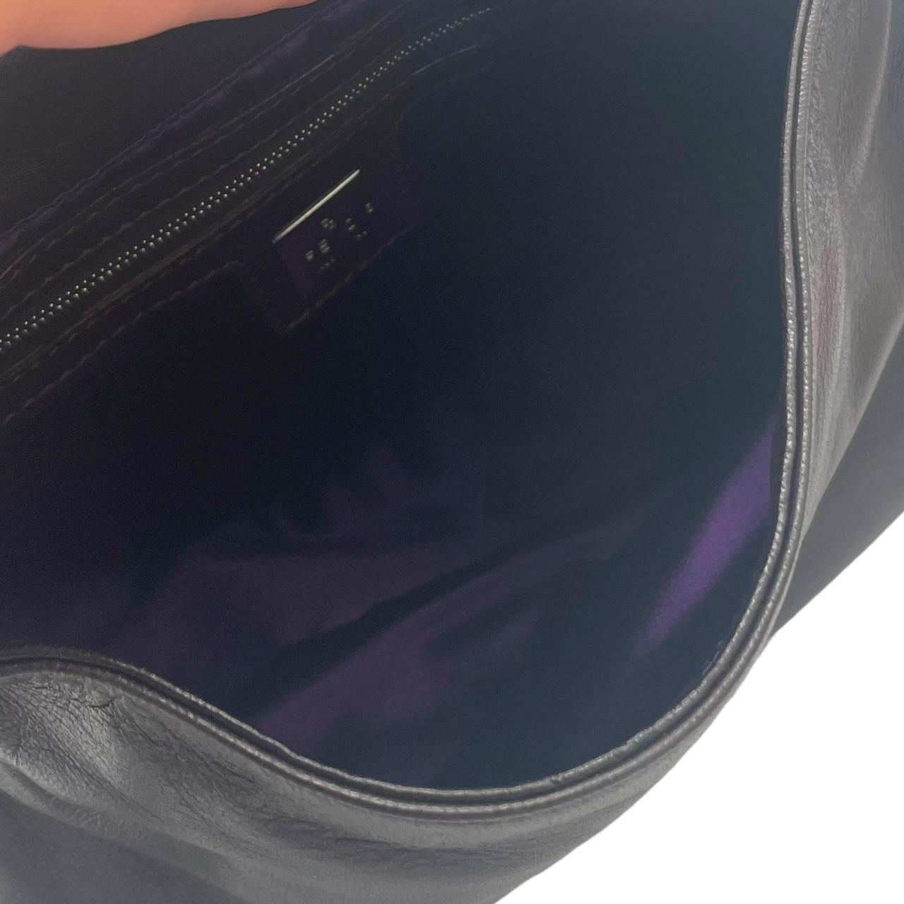 Fendi Black Leather Shoulder Bag With Purple Stone Detail