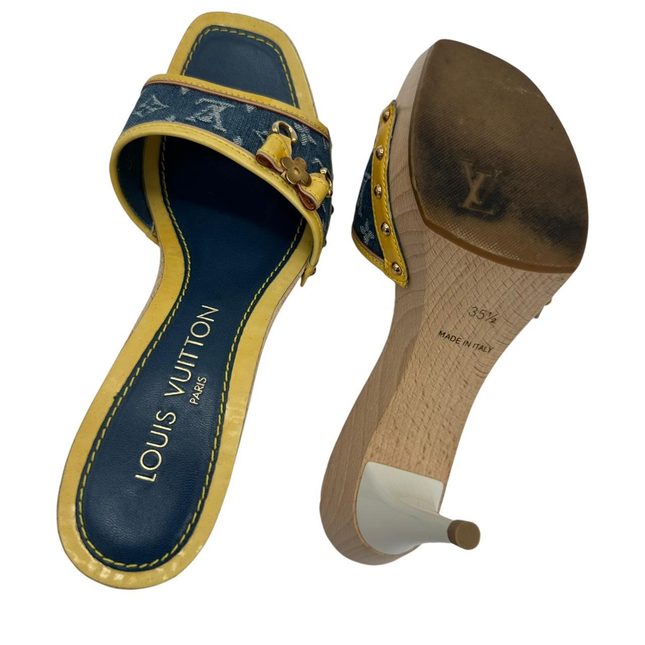 Louis Vuitton Denim Monogram Mule Heels - Outfit Repeater